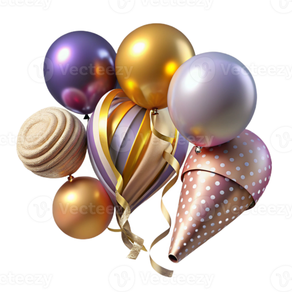 magnificent minimalist Party Streamers and Balloons Colorful Set Cutout authentic png