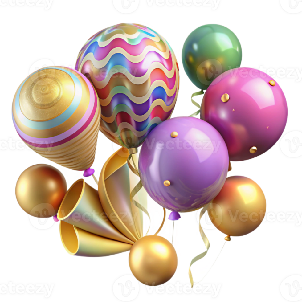 serene traditional Party Streamers and Balloons Colorful Set Cutout genuine png