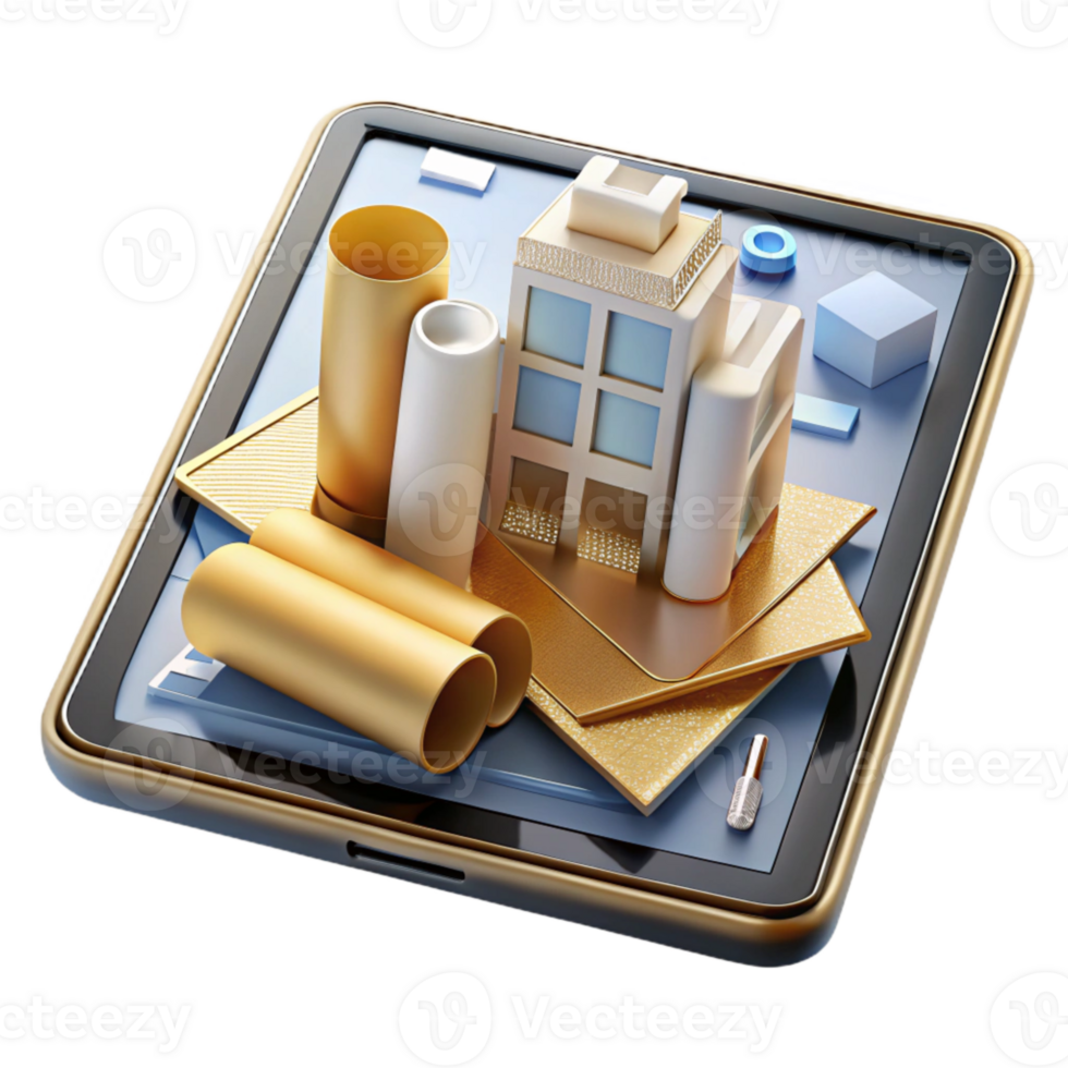 serene creative Tablet with Architectural Design Software Building Plans Isolated for Architecture Projects high quality png