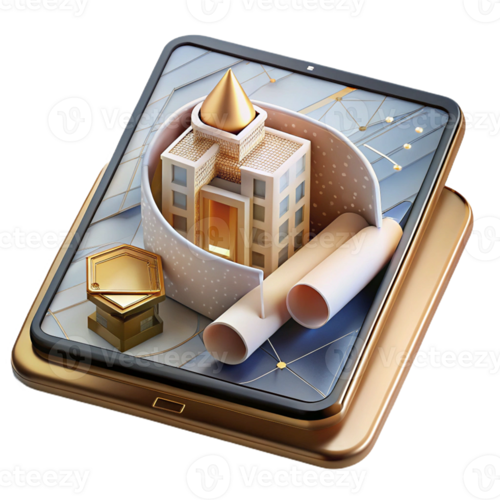 impressive artistic Tablet with Architectural Design Software Building Plans Isolated for Architecture Projects professional png