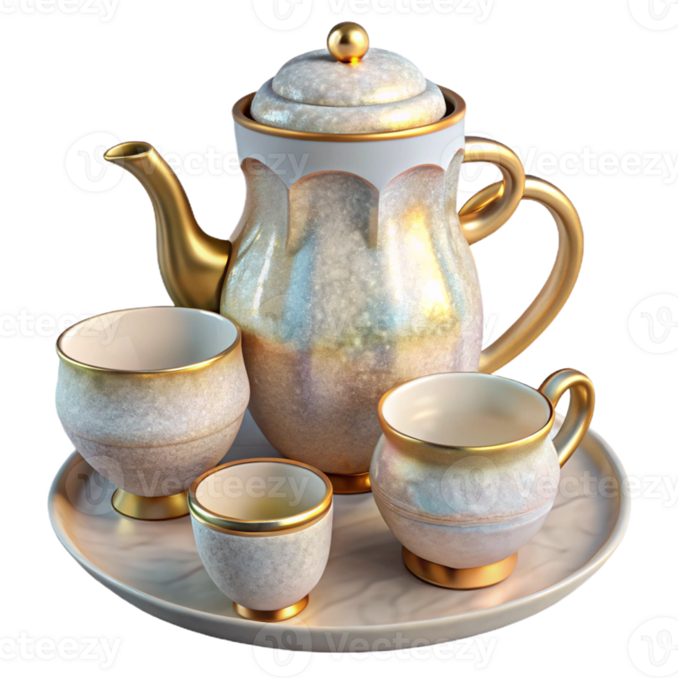 serene abstract Teapot with Teacups Set Porcelain White Isolated for Tea Time exclusive png