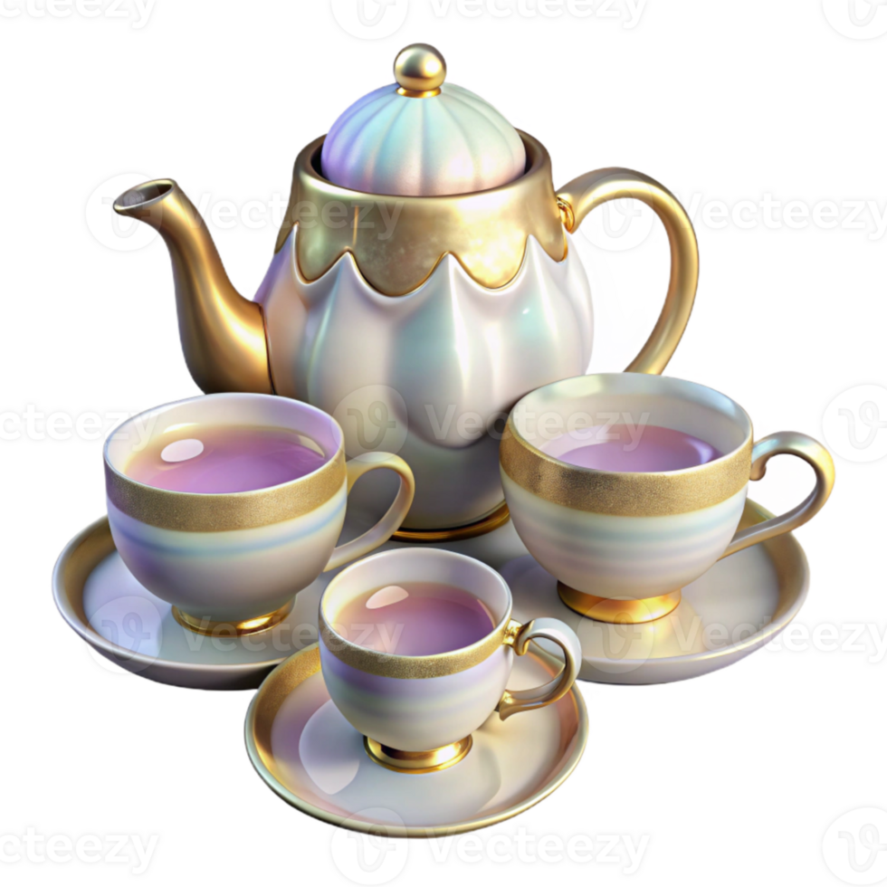 serene minimalist Teapot with Teacups Set Porcelain White Isolated for Tea Time authentic png