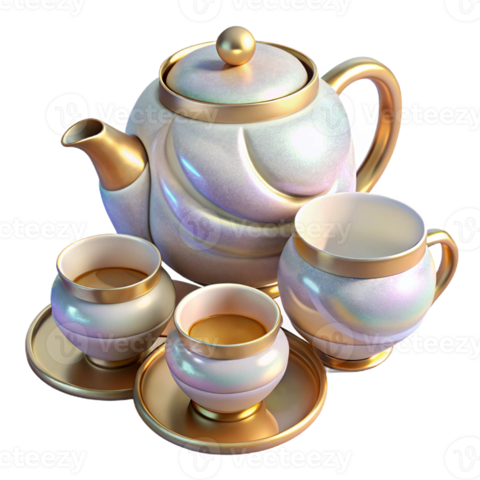 magnificent rustic Teapot with Teacups Set Porcelain White Isolated for Tea Time exclusive png
