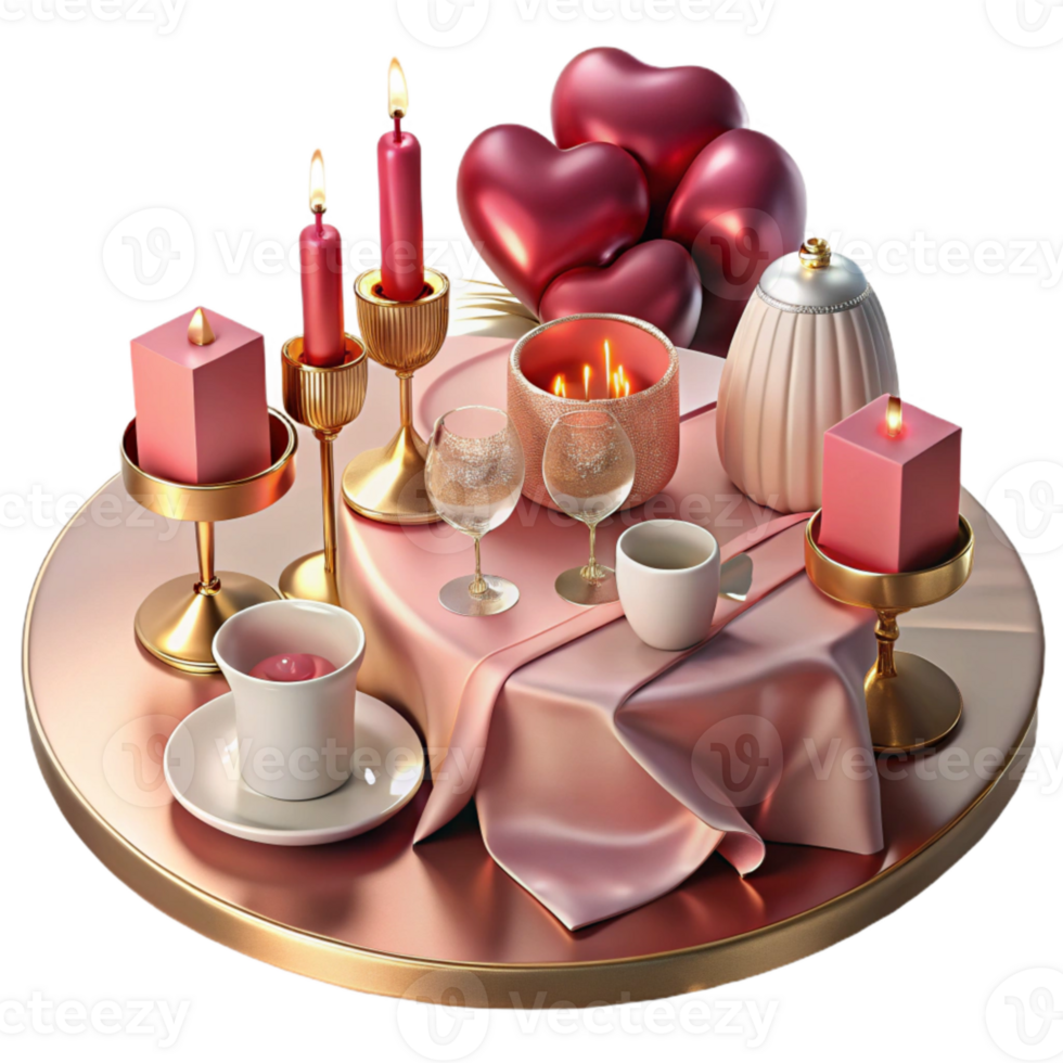 elegant traditional Valentines Day Romantic Dinner Setting Cutout for Couple's Night premium png
