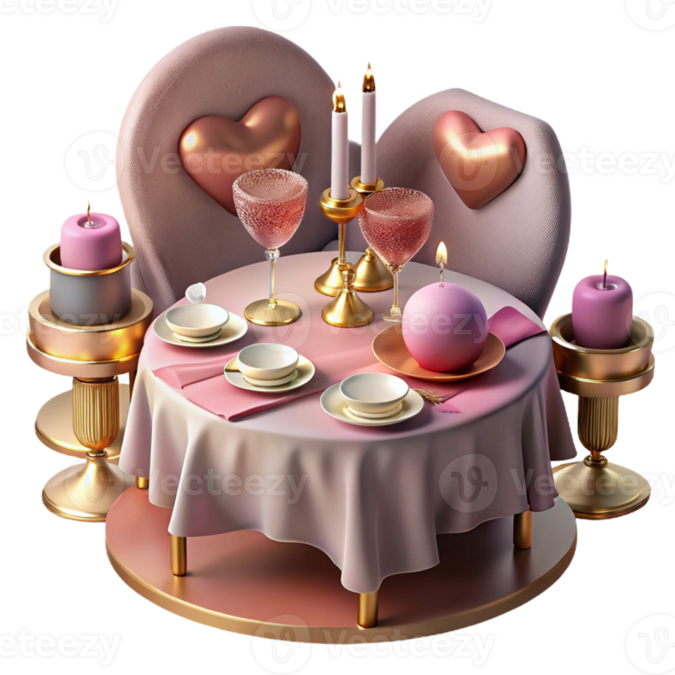 beautiful abstract Valentines Day Romantic Dinner Setting Cutout for Couple's Night premium png