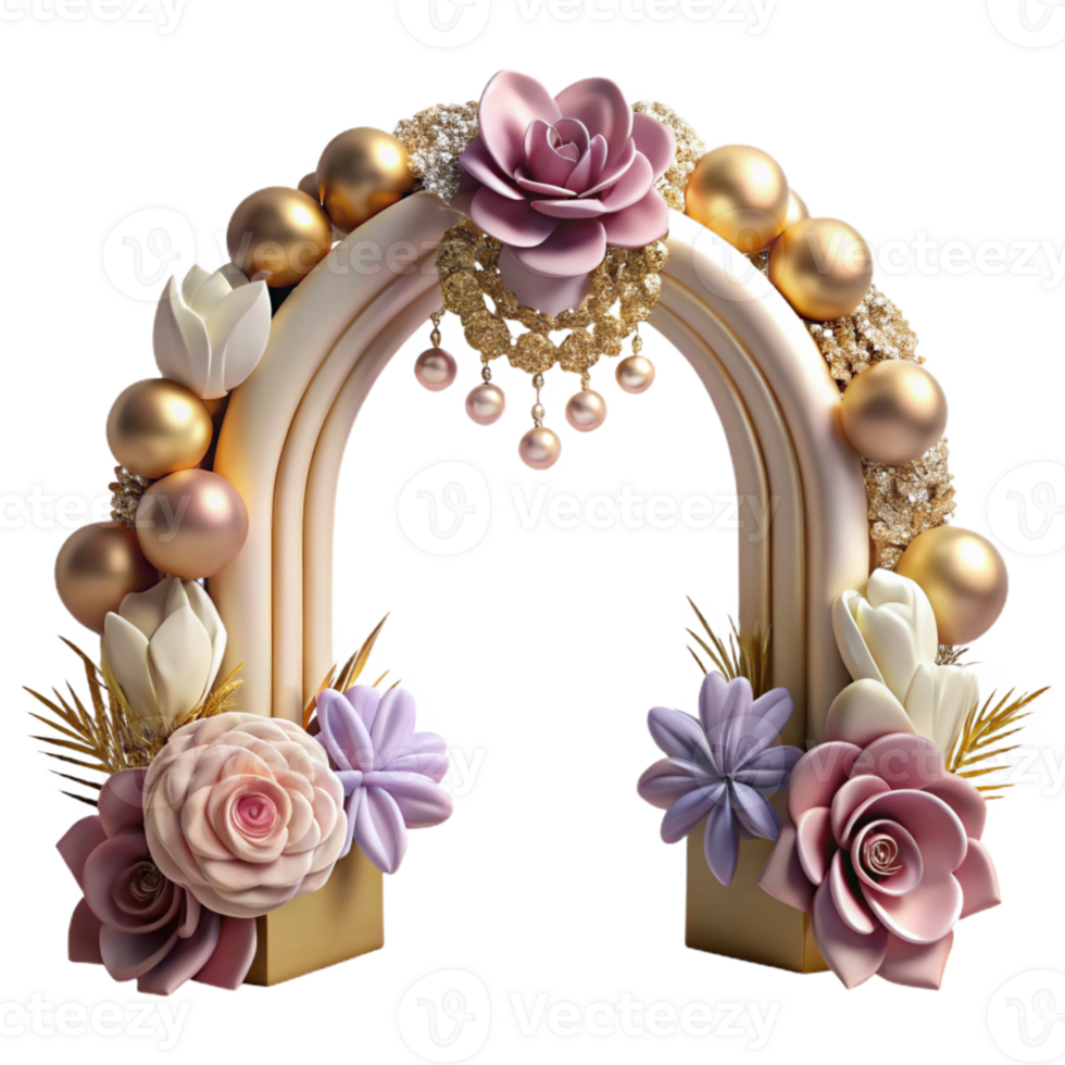 serene traditional Wedding Arch Floral Arrangement Isolated for Venue Decoration png