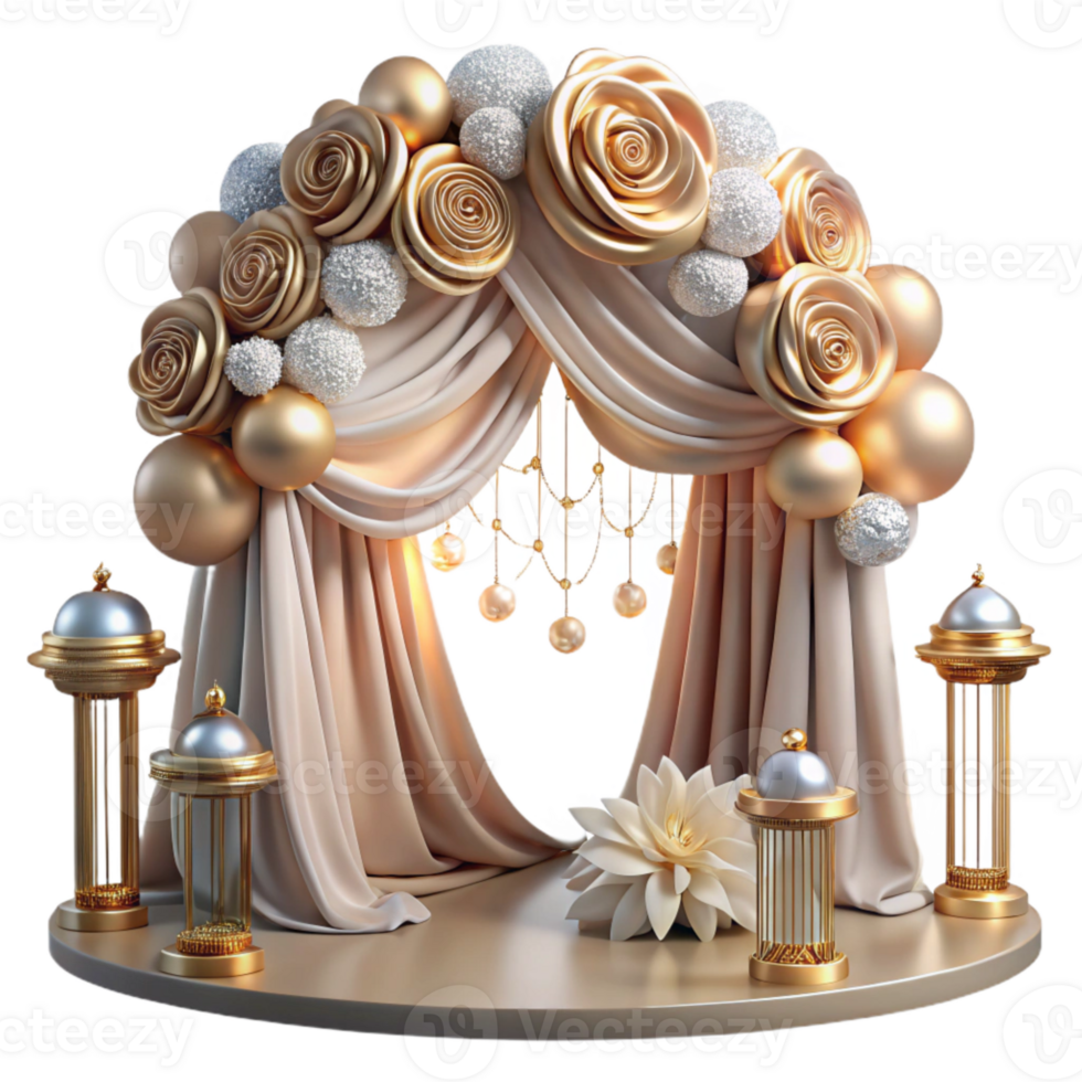 beautiful minimalist Wedding Decorations Flowers Garlands Lights Romantic Ambiance Isolated premium png