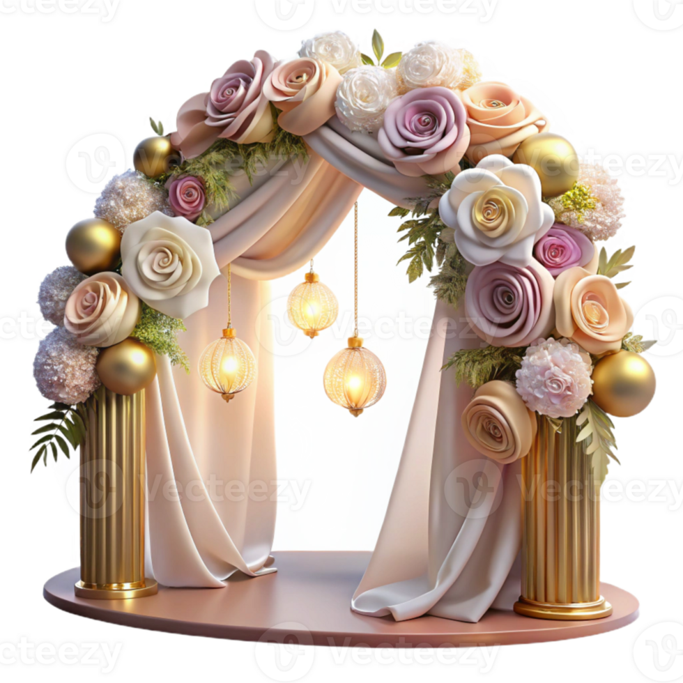 wonderful modern Wedding Decorations Flowers Garlands Lights Romantic Ambiance Isolated professional png