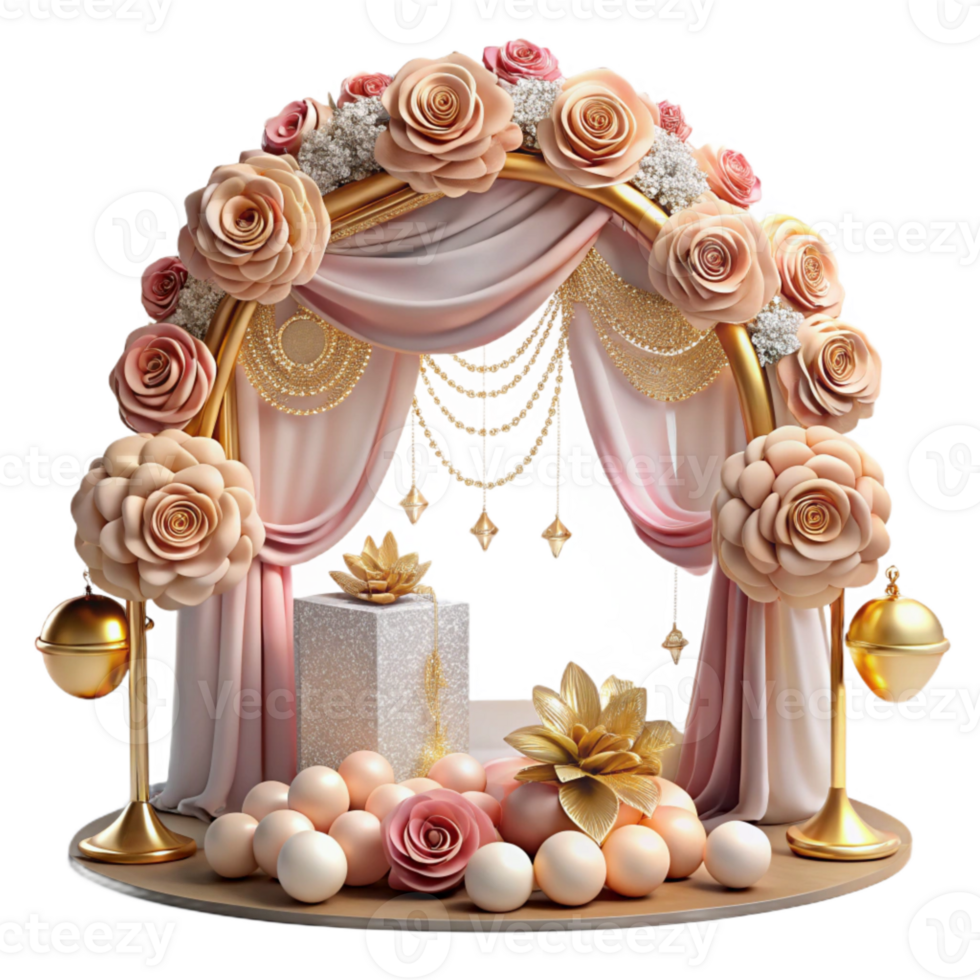 magnificent artistic Wedding Decorations Flowers Garlands Lights Romantic Ambiance Isolated premium png