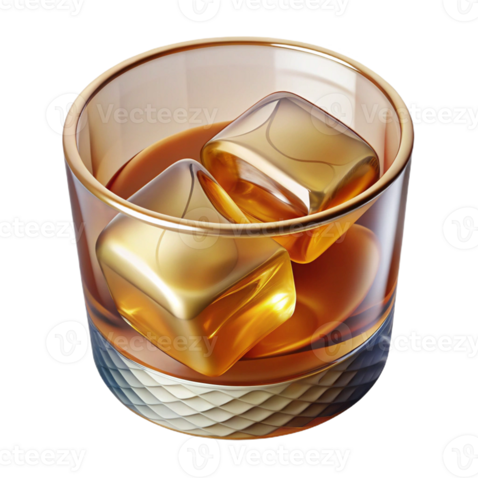 beautiful minimalist Whiskey Glass with Ice Cubes Cutout for Bar Promotions original png
