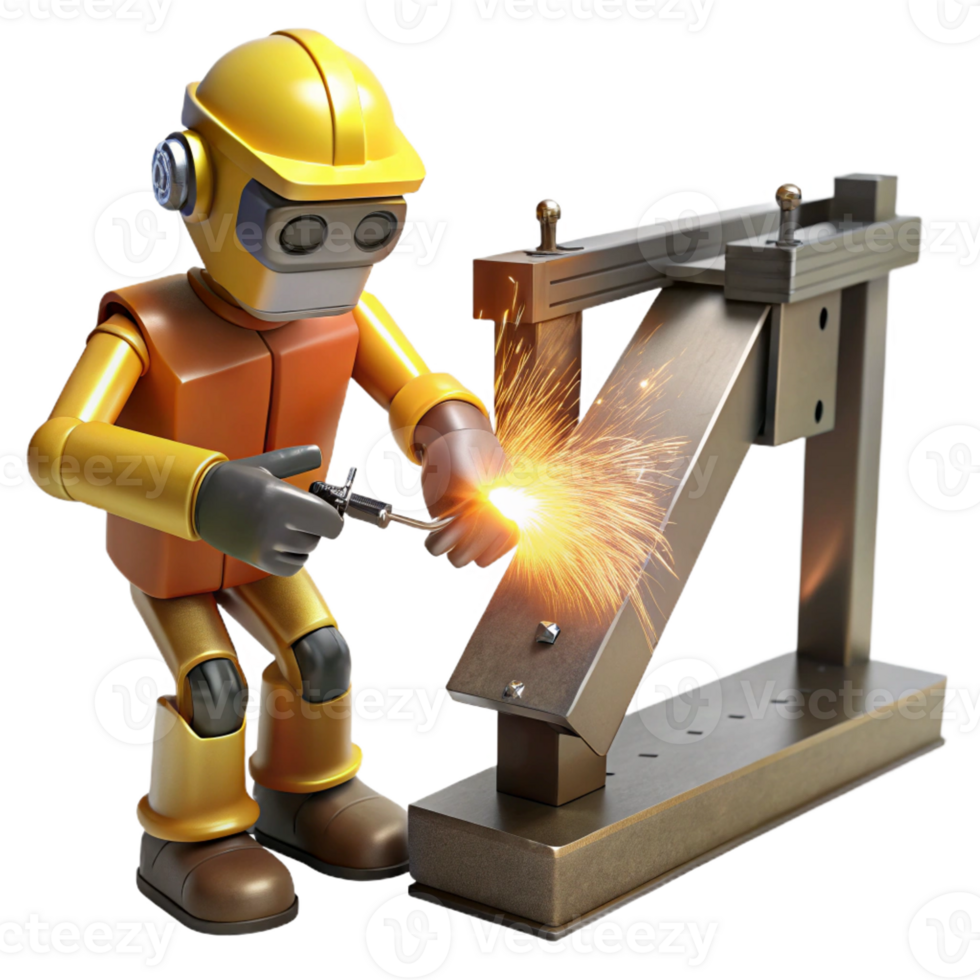 beautiful vintage A robotic construction worker welding a metal beam, sparks flying, lit by the glow of the welding torch, in a gritty, industrial style authentic png