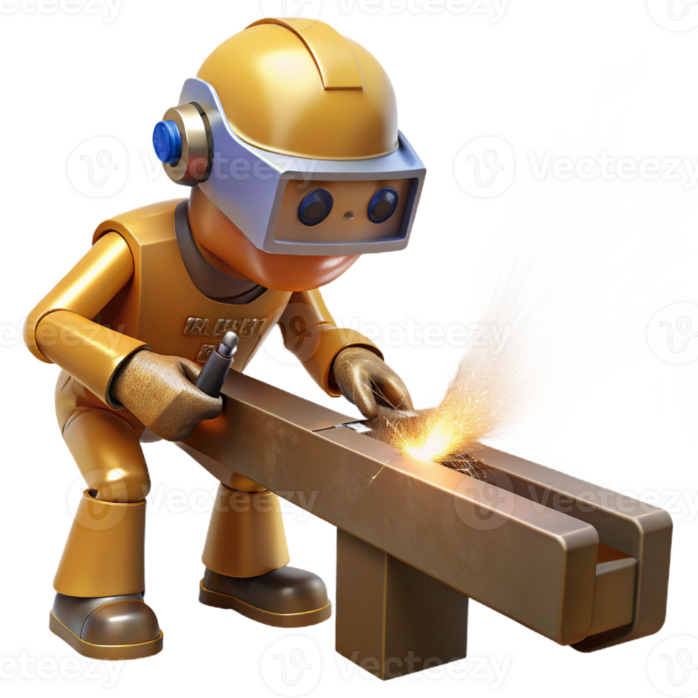 wonderful creative A robotic construction worker welding a metal beam, sparks flying, lit by the glow of the welding torch, in a gritty, industrial style authentic png