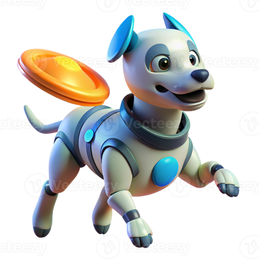 beautiful minimalist A robotic dog playing fetch with a futuristic frisbee, lit by bright sunlight in a park, in a playful, cartoonish style genuine png