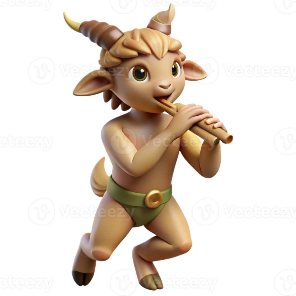 magnificent modern A playful satyr with goat legs and a mischievous grin, playing a pan flute, in a sun-drenched forest. Classical mythology style, warm lighting 4K png