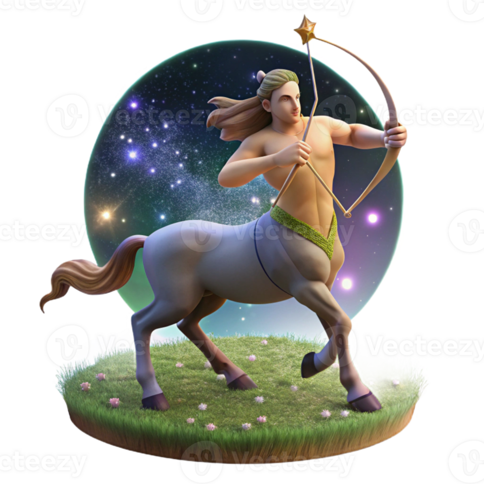 wonderful vintage A wise centaur with a bow and arrow, gazing at a celestial constellation, in a moonlit meadow. Classical mythology style, soft lighting genuine png