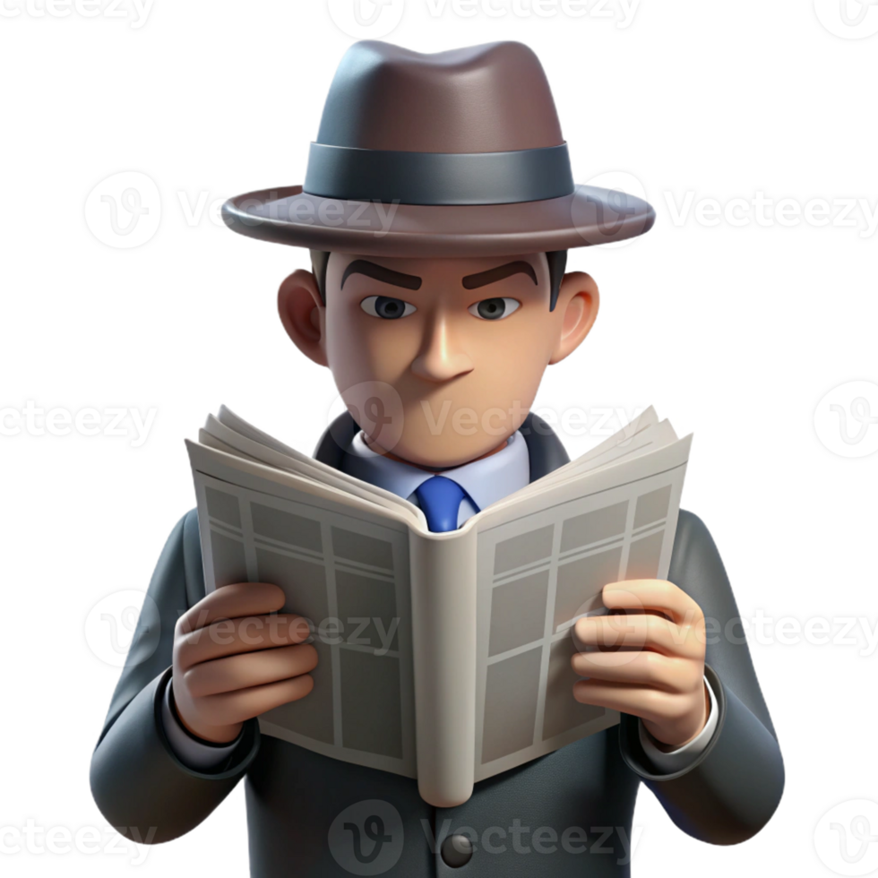 elegant minimalist A man in a fedora hiding his face with a newspaper, only his eyes visible, mysterious noir style exclusive png