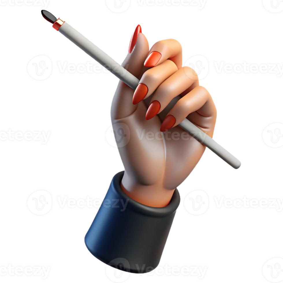 wonderful vintage A woman's hand with long, painted nails holding a cigarette holder, elegant noir style detailed png