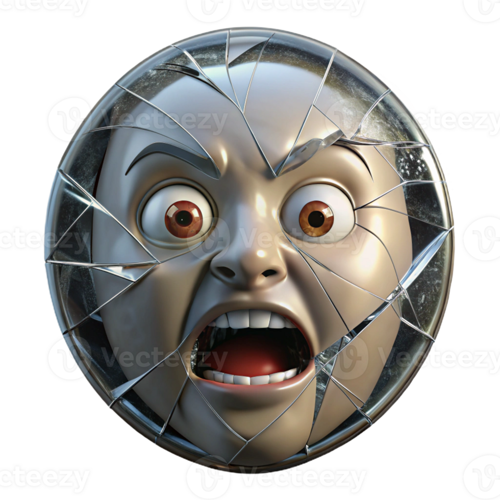 extraordinary modern A shattered mirror reflecting a distorted image of a frightened face, surreal noir style genuine png