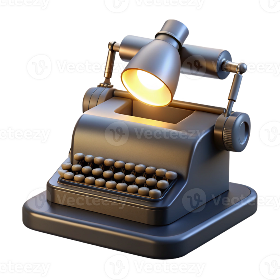 stunning artistic A typewriter with a half-written letter, illuminated by a desk lamp, classic noir style high quality png