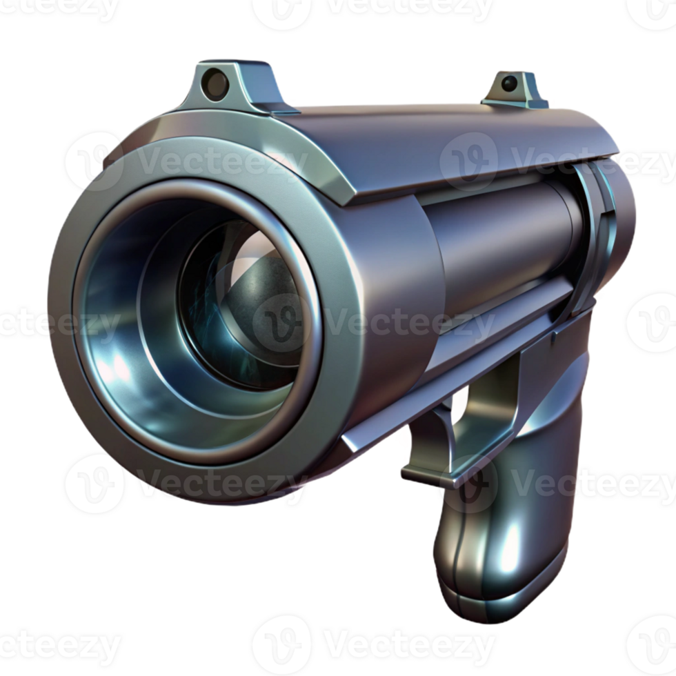 beautiful vintage A close-up of a gun barrel, reflecting a distorted image, menacing noir style high quality png