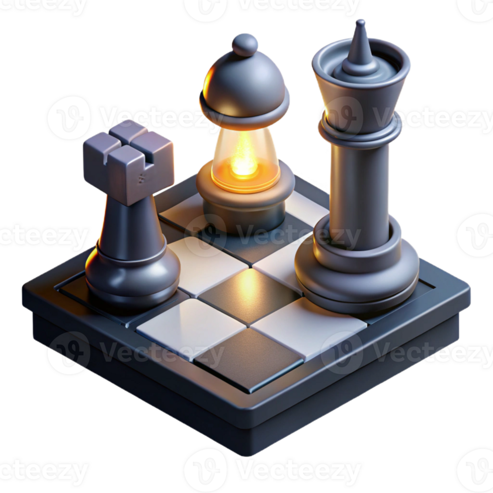 impressive contemporary A chessboard with pieces mid-game, illuminated by a single lamp, strategic noir style original png