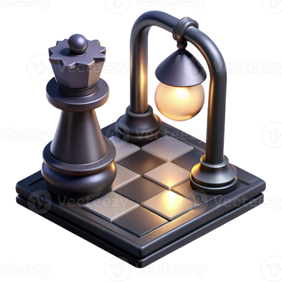 beautiful rustic A chessboard with pieces mid-game, illuminated by a single lamp, strategic noir style exclusive png
