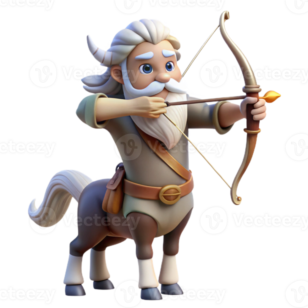 impressive traditional A wise centaur with a flowing white beard, aiming a bow and arrow at a distant target, under a stormy sky. Baroque style high resolution png