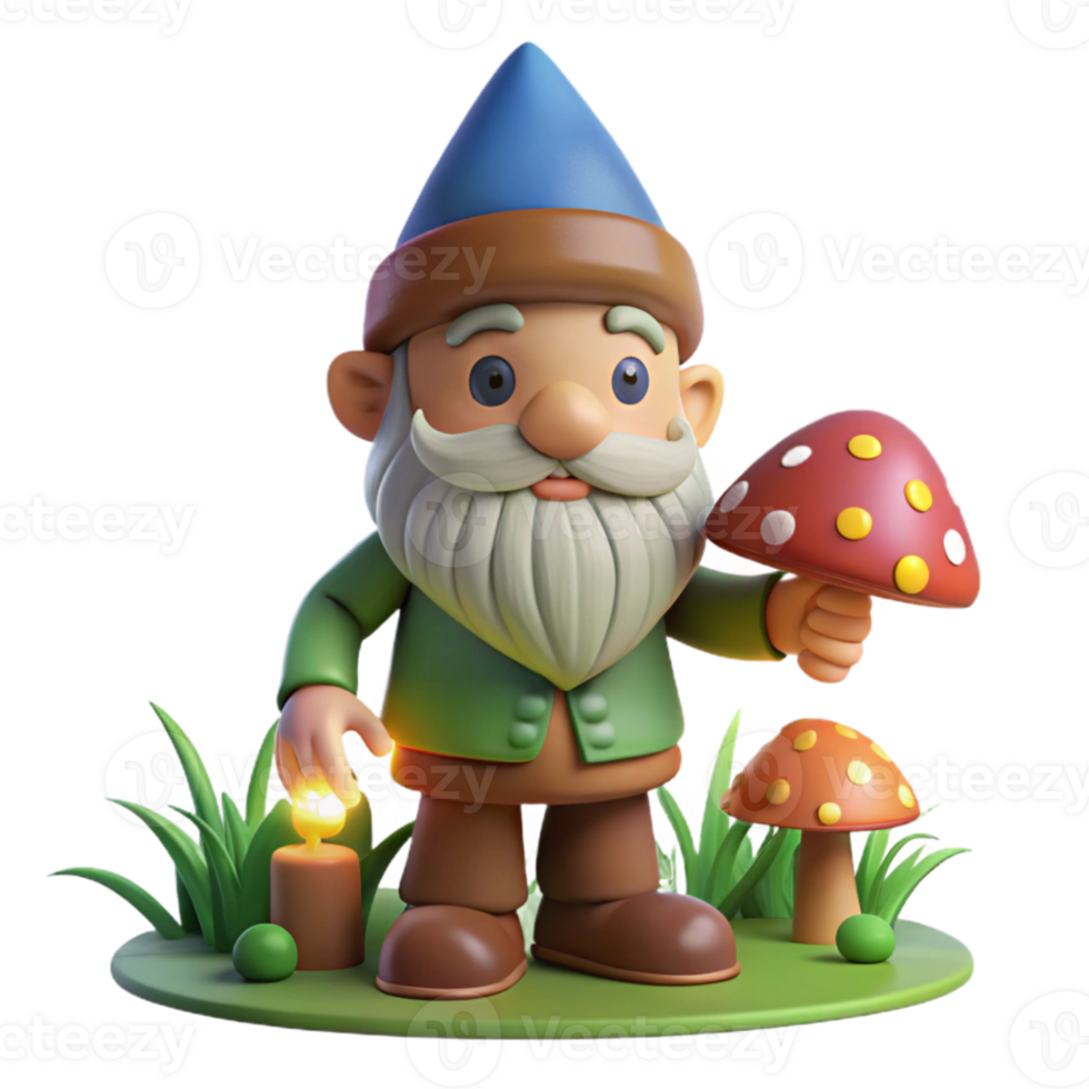 wonderful classic A whimsical gnome with a pointed hat and a long beard, tending to a glowing mushroom patch in a dimly lit forest. Whimsical style high resolution png