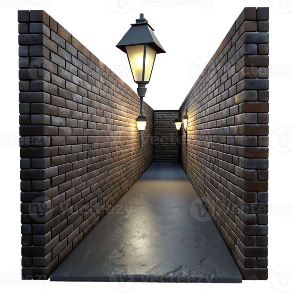 wonderful minimalist A dark alleyway with a single lightbulb illuminating a brick wall, gritty noir style exclusive png
