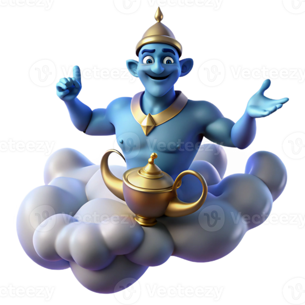 vibrant artistic A powerful djinn emerging from a swirling cloud of smoke, bathed in the ethereal light of a magic lamp. Orientalist style exclusive png