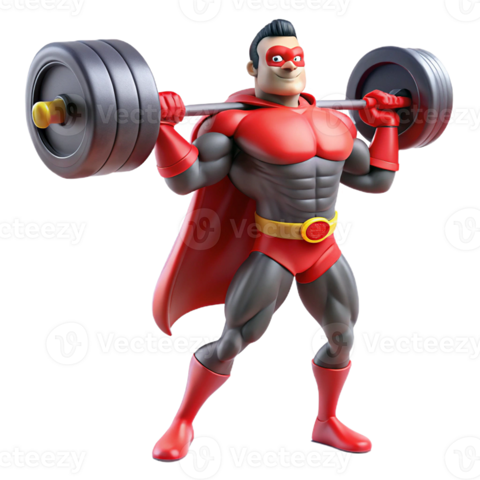 wonderful classic A super-strong superhero with rippling muscles and glowing red eyes, lifting a massive weight, bathed in a harsh, white light, in a dynamic, comic book style 4K png