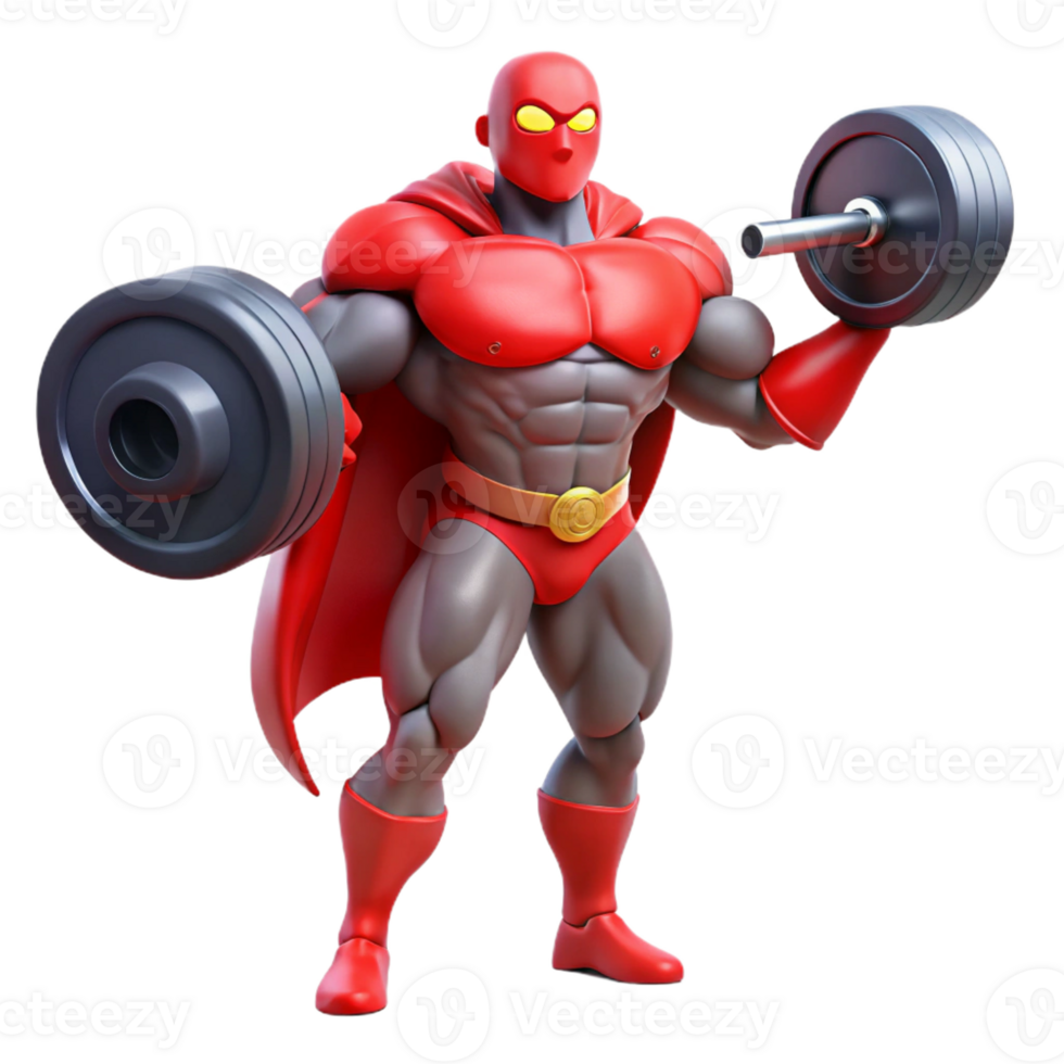 impressive traditional A super-strong superhero with rippling muscles and glowing red eyes, lifting a massive weight, bathed in a harsh, white light, in a dynamic, comic book style exclusive png