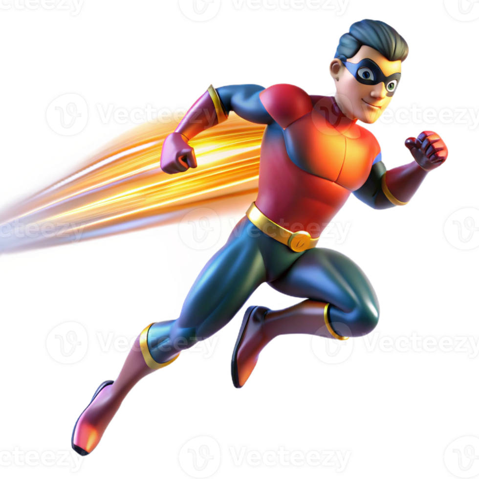 magnificent traditional A super-speed superhero with blurred motion trails, running through a city, lit by streaking city lights, in a dynamic, action painting style authentic png