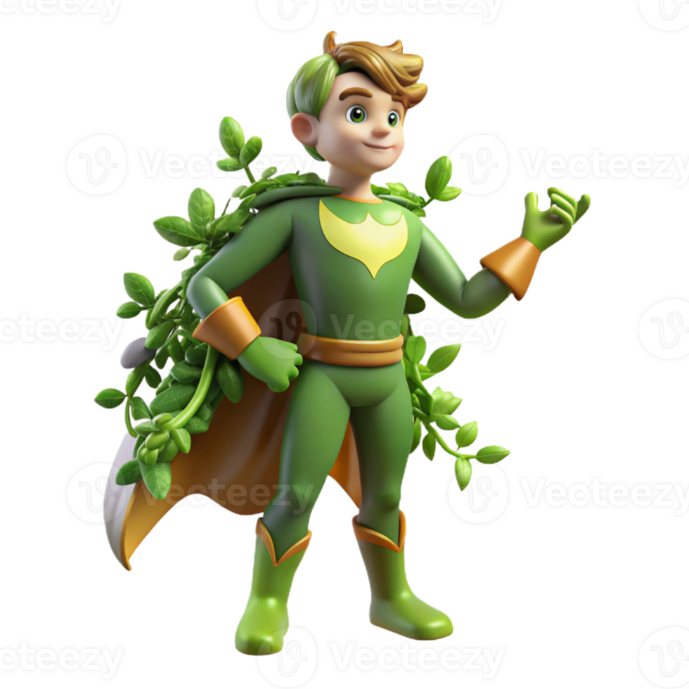 extraordinary rustic A nature-based superhero with vines and leaves growing from their body, communicating with animals, illuminated by dappled sunlight, in a fantasy, fairytale style exclusive png