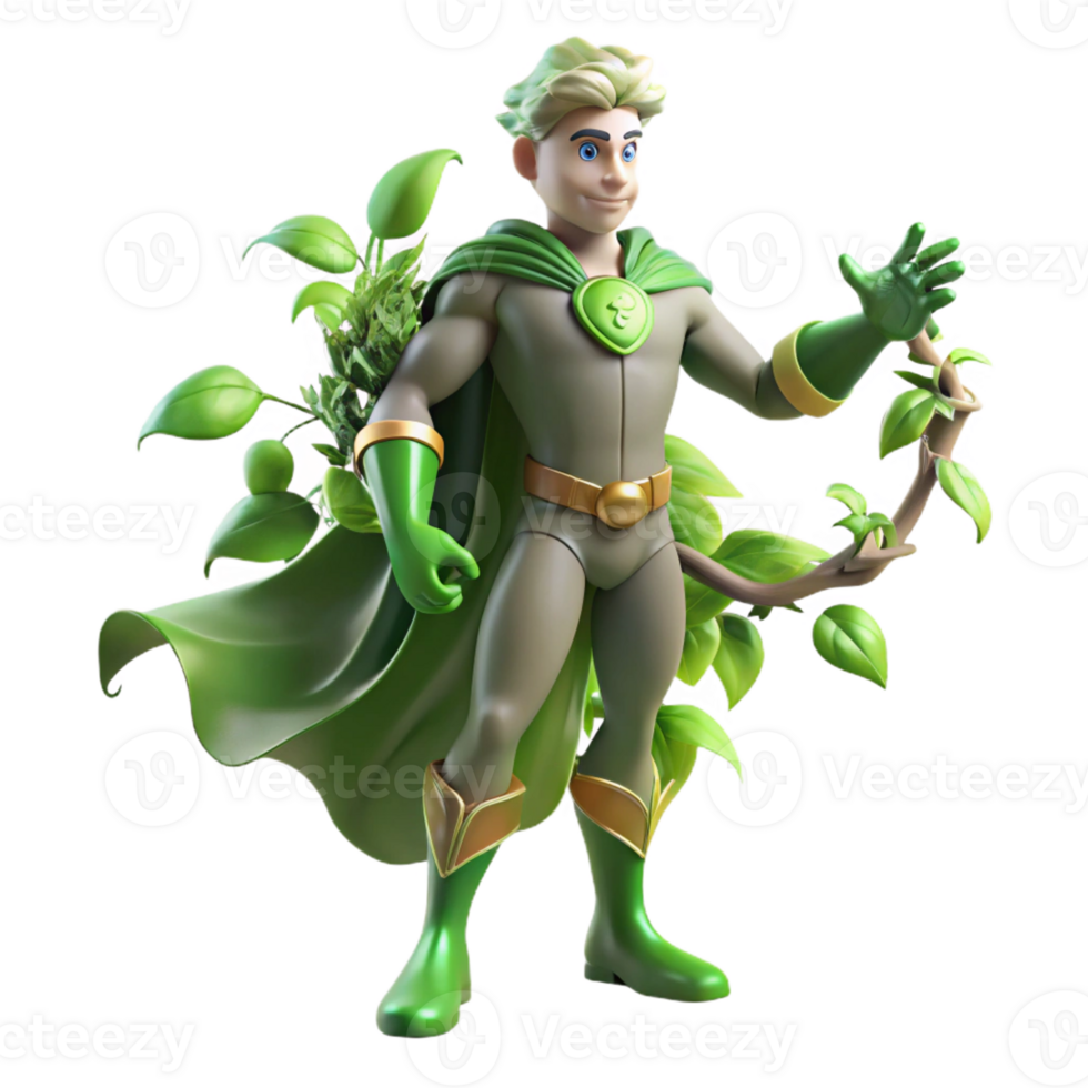dramatic traditional A nature-based superhero with vines and leaves growing from their body, communicating with animals, illuminated by dappled sunlight, in a fantasy, fairytale style original png