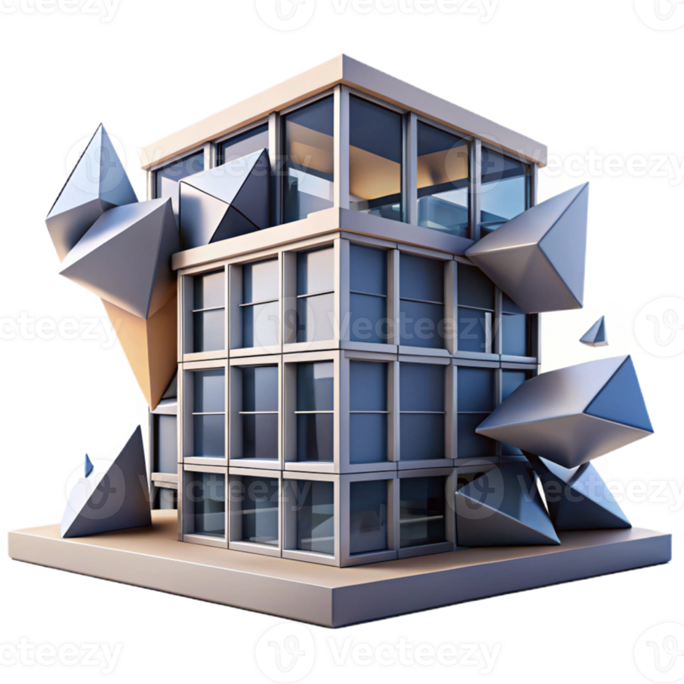 wonderful artistic Deconstructivist office building, fragmented shapes, angular forms, dramatic lighting, abstract expressionism, 8k, high quality png