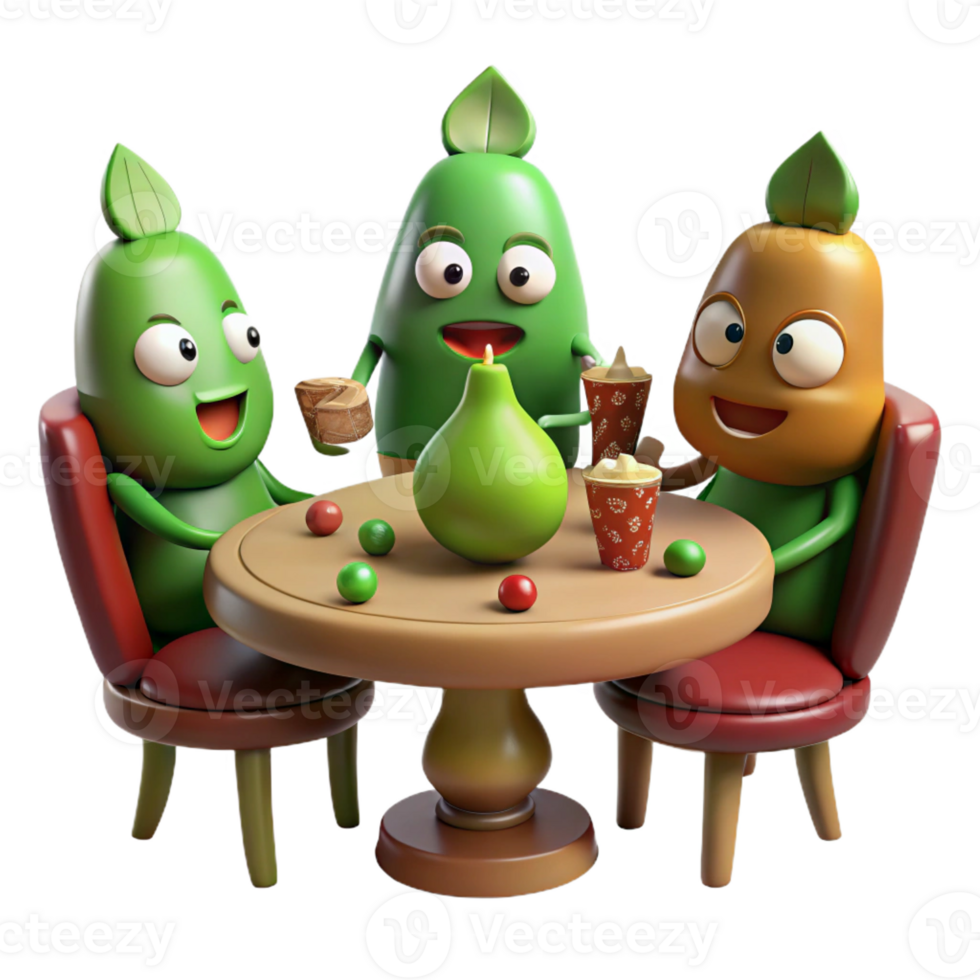 magnificent contemporary A group of four anthropomorphic vegetables playing poker in a dimly lit saloon, illustrated in a Tex Avery style with exaggerated features high quality png