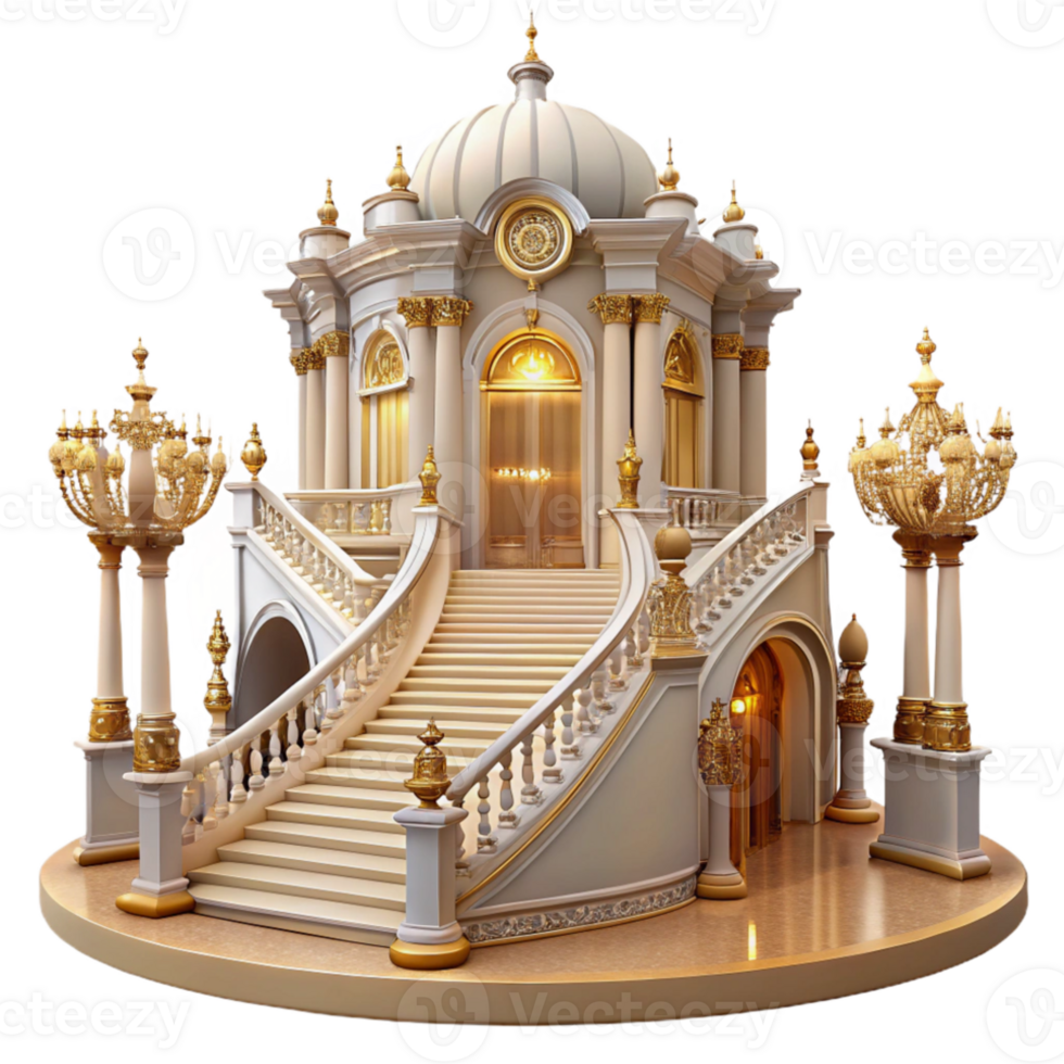 beautiful classic Baroque palace, grand staircase, gilded details, chandelier lighting, rococo style, photorealistic render, detailed png