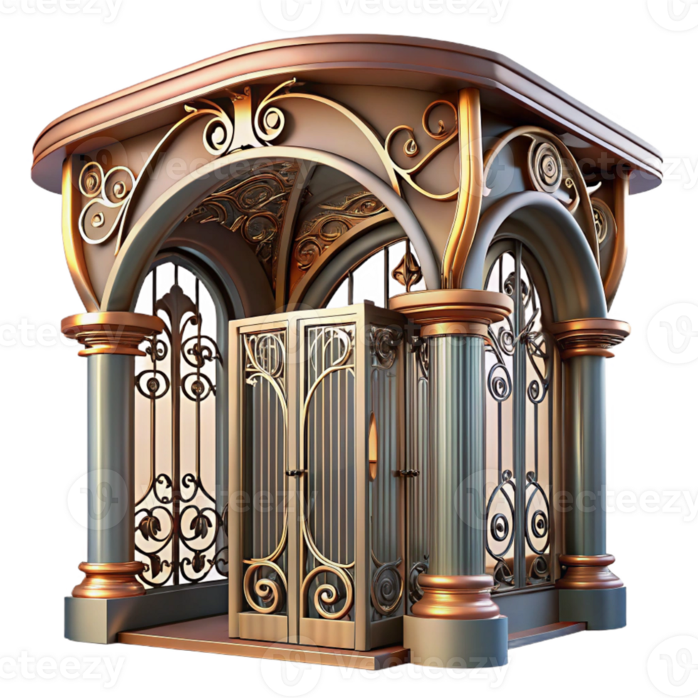 elegant rustic Art Nouveau metro station entrance, intricate ironwork, floral motifs, soft glow, art nouveau style, 8k, high resolution png