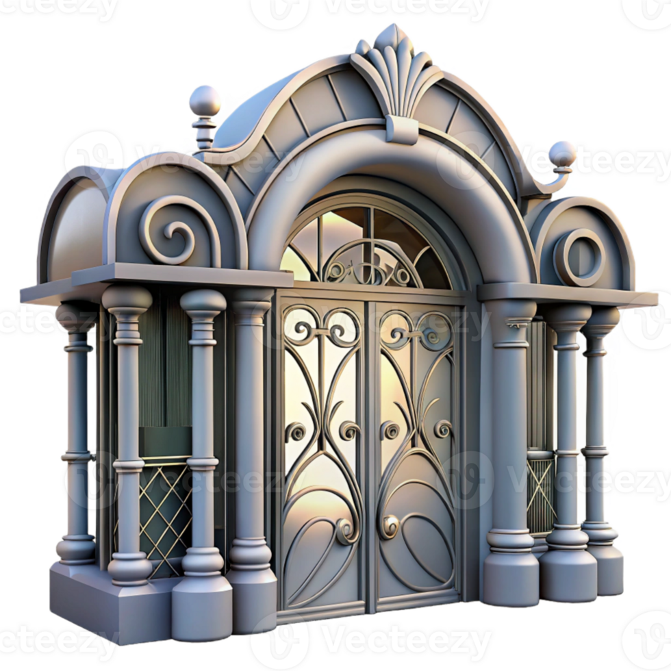 serene minimalist Art Nouveau metro station entrance, intricate ironwork, floral motifs, soft glow, art nouveau style, 8k, premium png