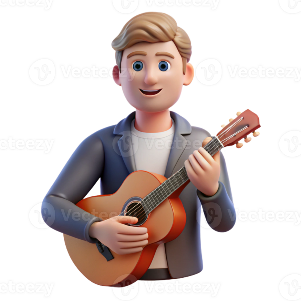 serene modern Portrait of a musician with a guitar, stage lighting, concert photography style original png