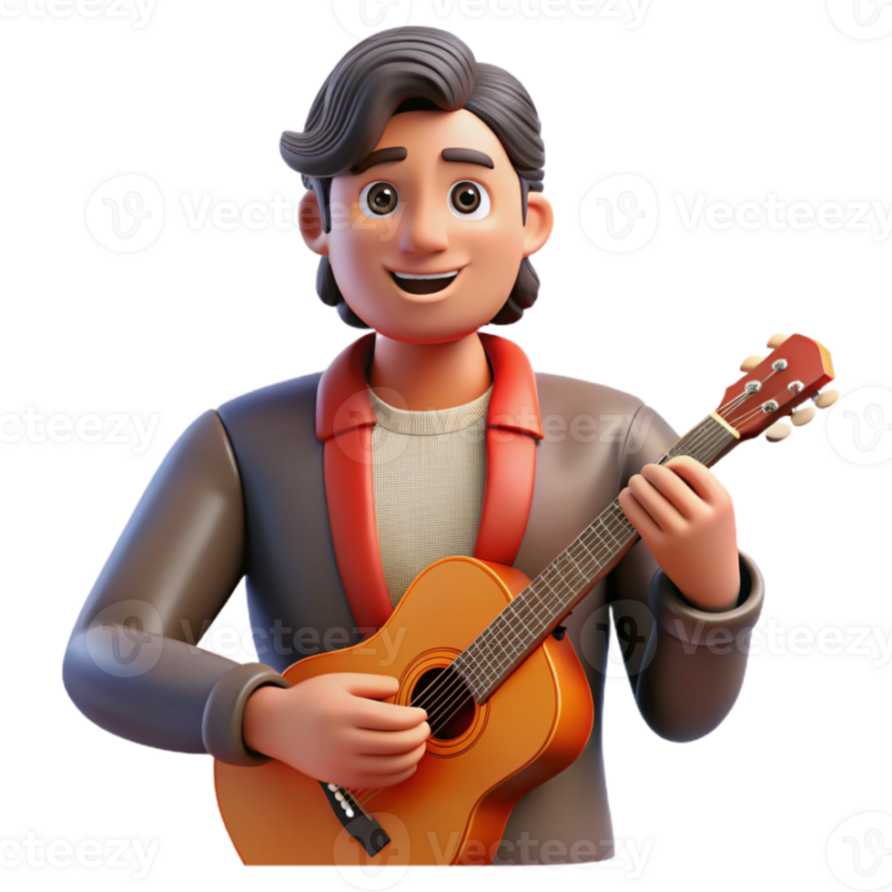 serene creative Portrait of a musician with a guitar, stage lighting, concert photography style genuine png