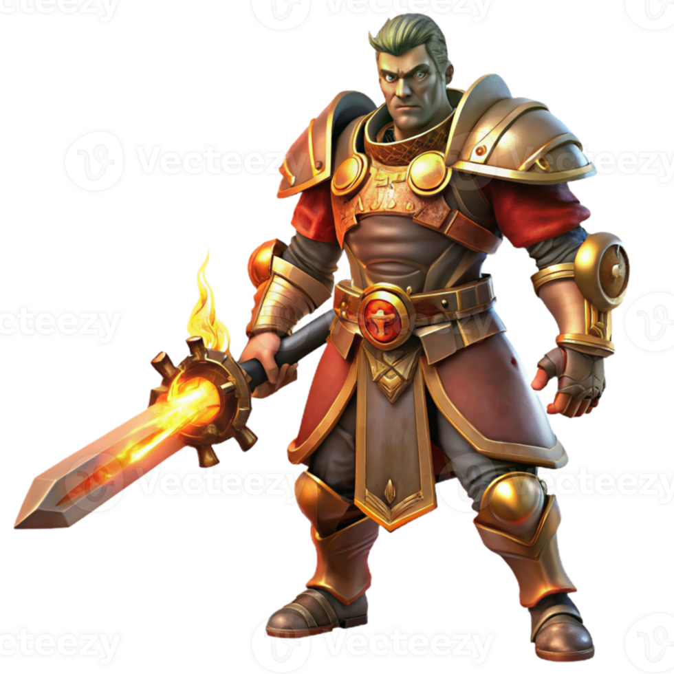 beautiful minimalist A fierce steampunk warrior, clad in leather and brass armor, wielding a gear-powered sword, illuminated by a fiery backlight 4K png