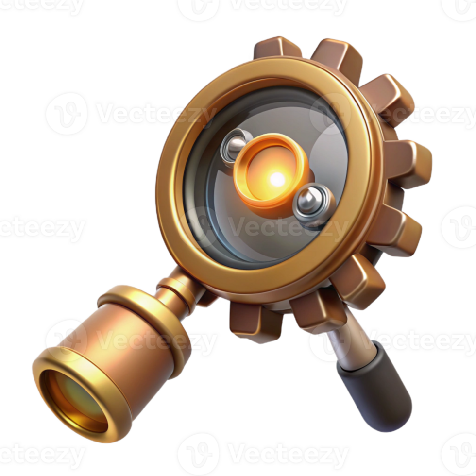 vibrant modern A sophisticated steampunk monocle with intricate gears and a magnifying lens, illuminated by a single, focused beam of light exclusive png