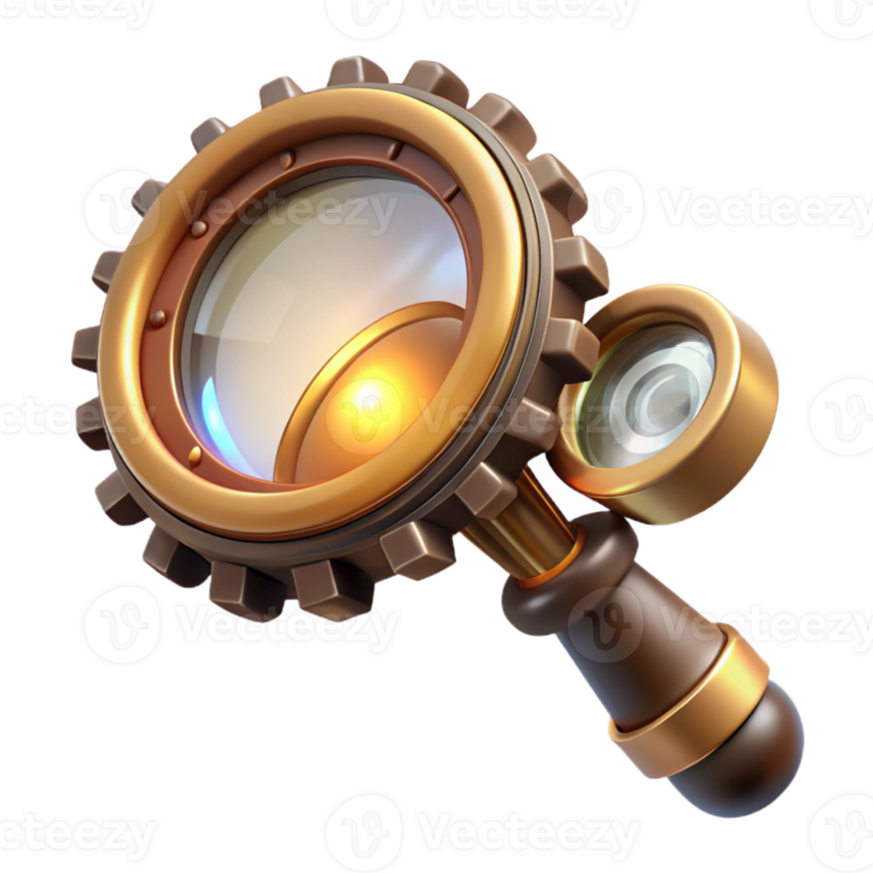 impressive vintage A sophisticated steampunk monocle with intricate gears and a magnifying lens, illuminated by a single, focused beam of light exclusive png