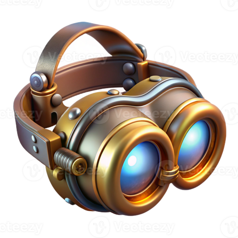 magnificent abstract A futuristic steampunk goggles with intricate lenses and adjustable straps, illuminated by a bright, spotlight premium png