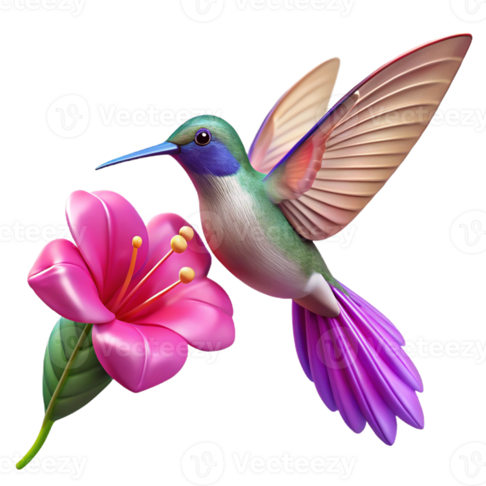 stunning abstract A hummingbird hovering near a vibrant fuchsia flower, bokeh effect, nature photography style genuine png