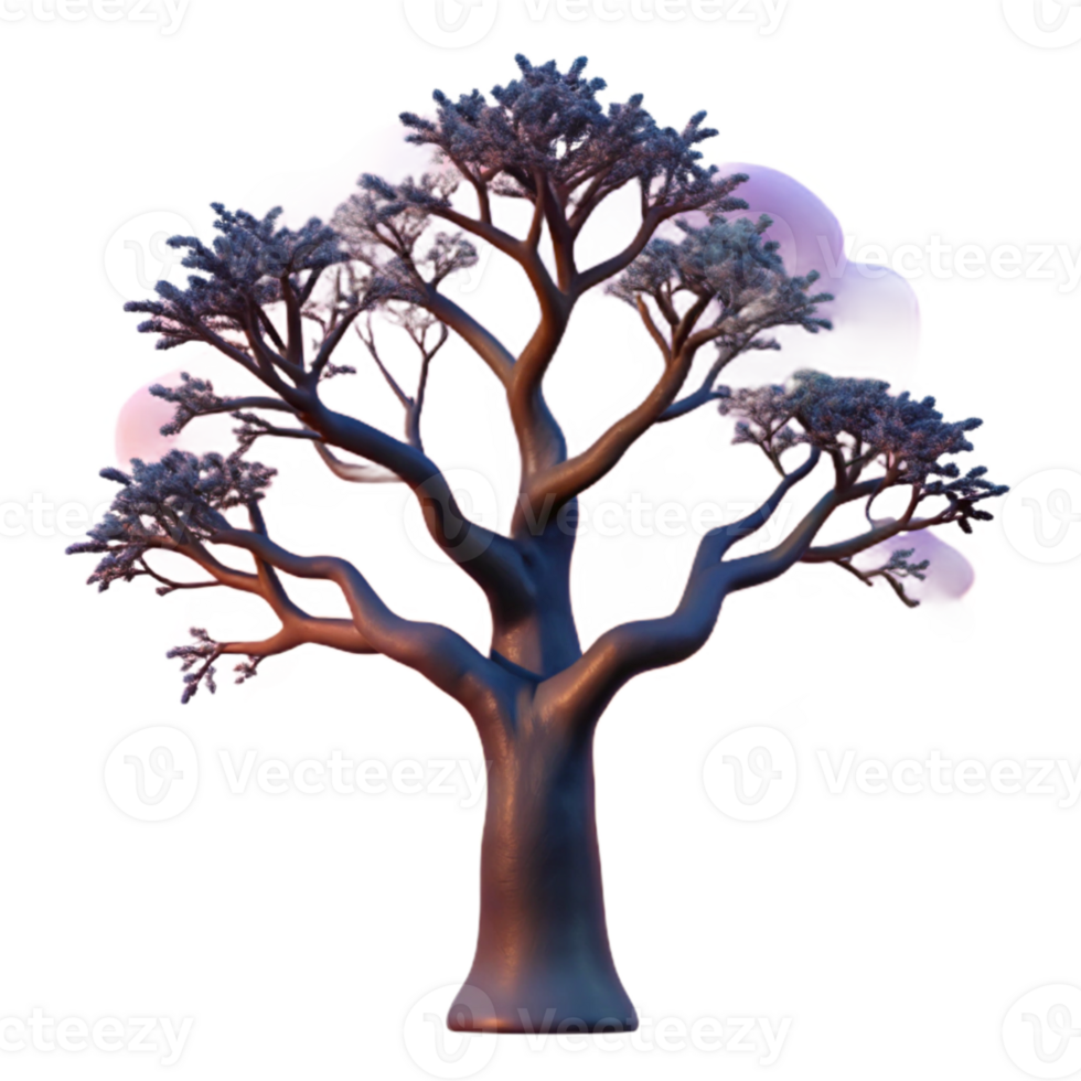 vibrant artistic A gnarled oak tree silhouetted against a vibrant twilight sky, painted in the style of Albert Bierstadt professional png