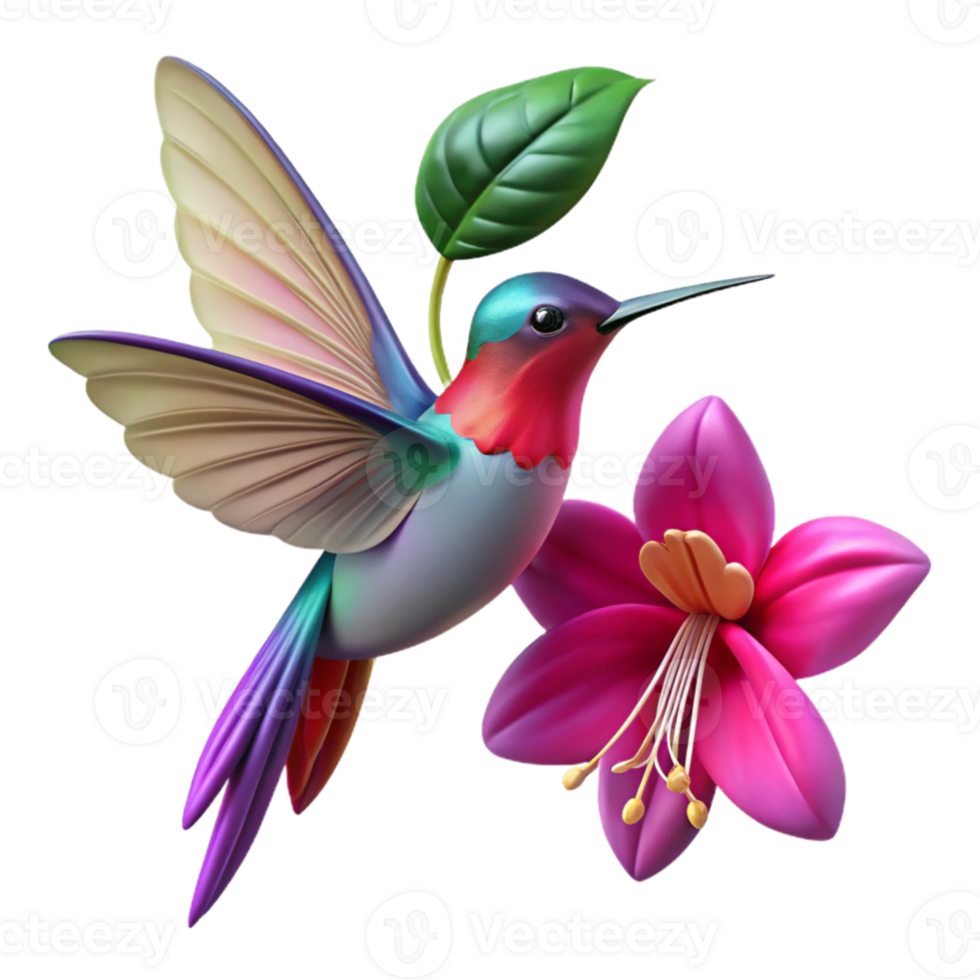vibrant classic A hummingbird hovering near a vibrant fuchsia flower, bokeh effect, nature photography style high quality png