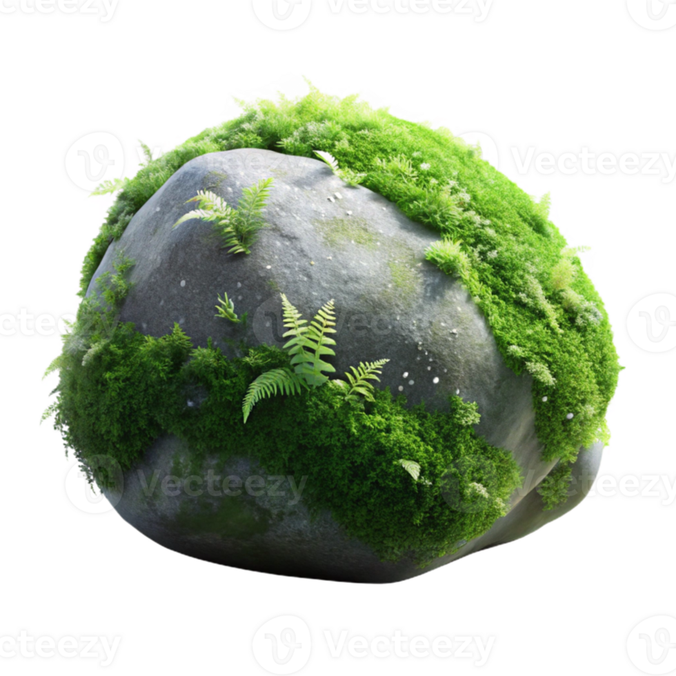 wonderful vintage A mossy rock covered in tiny ferns, soft diffused light, fantasy art style exclusive png